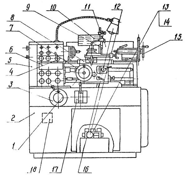 Розташування складових частинин токарно-гвинторізного верстата 16Б05А 16Б05А Розташування складових частинин токарно-гвинторізного верстата